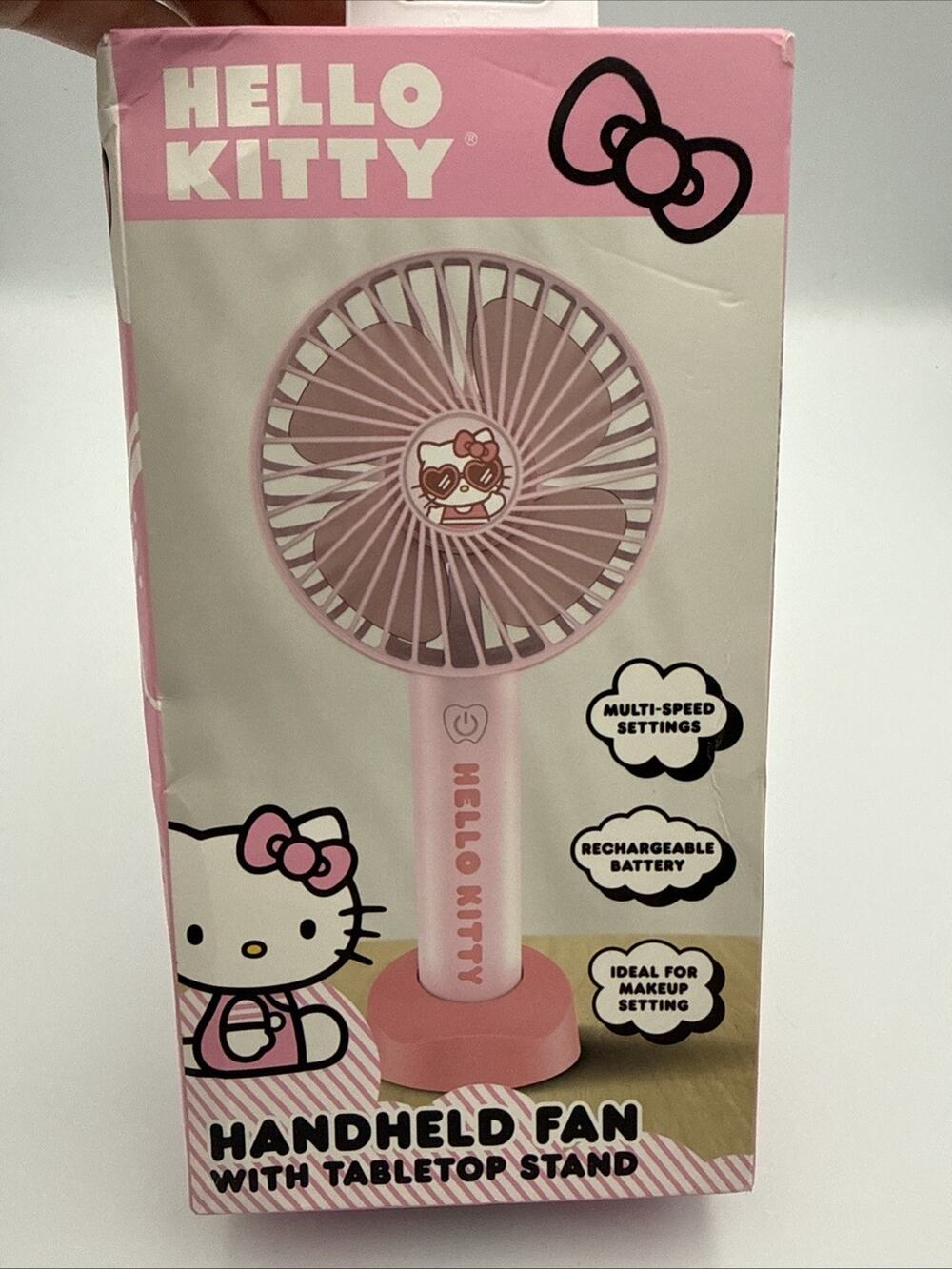 Hello Kitty Pink Portable Handheld Desk Fan with Stand Base